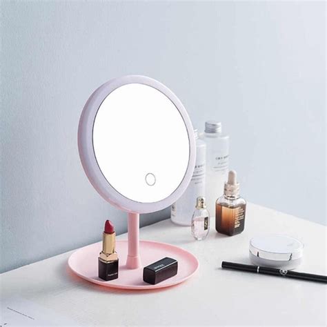 espelho para maquiagem com luz de led recarregável touch com 3 tonalidades de luz branca