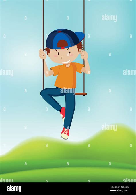 A Boy Playing On Swing Stock Vector Image And Art Alamy