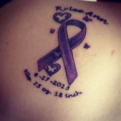 Purple ribbon | Preemie tattoo, Ribbon tattoos, Baby tattoos