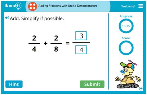 Interactive Math Lesson Adding Fractions With Unlike Denominators