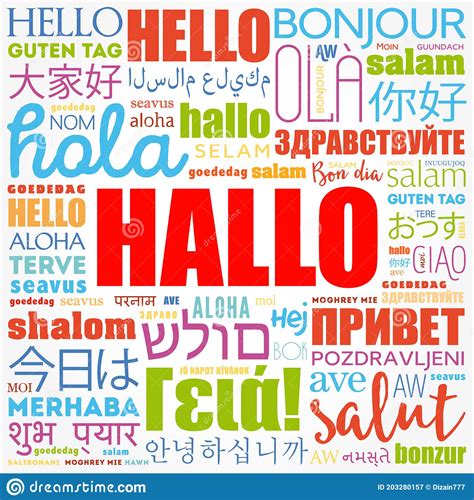 Hallo Hello Greeting In German Word Cloud Stock Illustration