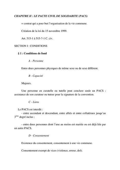 Chapitre Ii Le Pacte Civil De Solidarite Pacs Création De La Loi