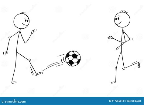 Cartoon Of Two Football Or Soccer Players Playing Or Training With Ball