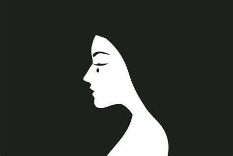 Silhouette Of Crying Woman Face On Black Background Sadness And