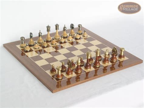 Champion Brass Staunton Chessmen With Spanish Lacquered Board Wood