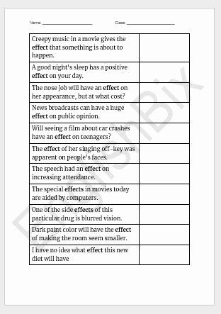 It sometimes may be used as a verb meaning to cause something to change. 50 Affect Vs Effect Worksheet | Chessmuseum Template Library