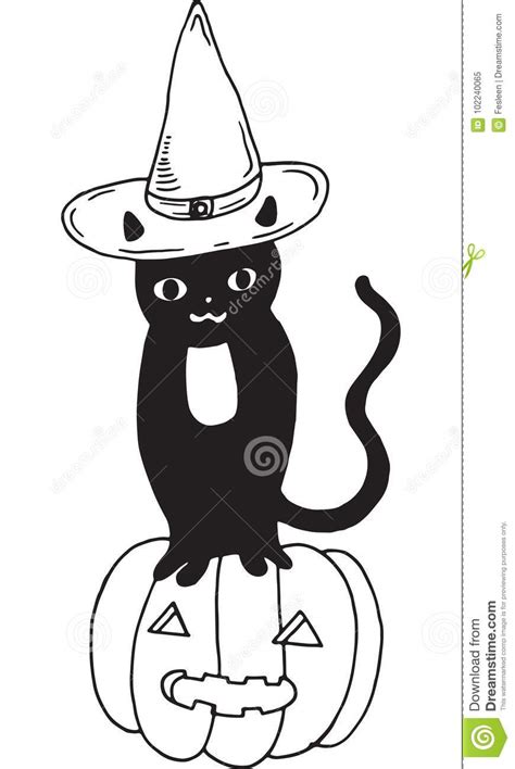 Black Cat With Hat And Pumpkin Halloween Illustration Stock Vector Illustration Of Page