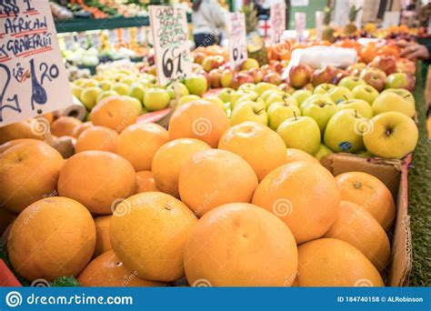 Fresh Fruit And Vegetables For Sale On A Market Stall Food On Display