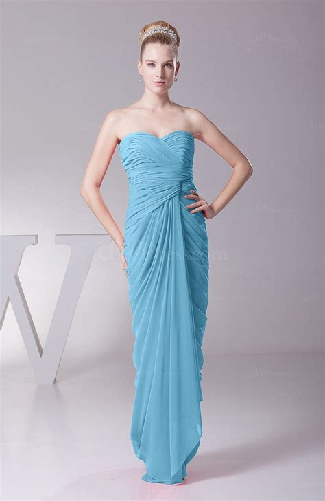 Light Blue Modest Sheath Sleeveless Backless Floor Length Ruching Prom