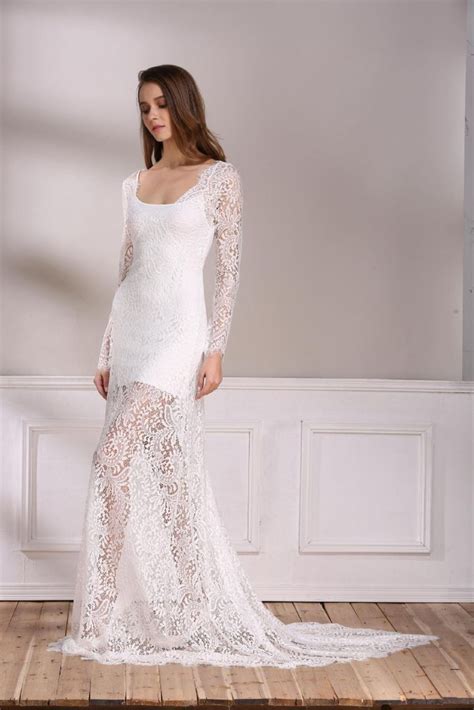 White Long Dress Lace Maxi Party Dress V Neck Backless Long Sleeve