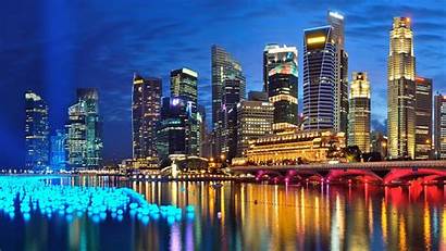Singapore Night Buildings Reflection River Wallhere Wallpapers