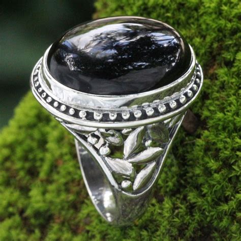 Handmade Sterling Silver And Polished Black Onyx Ring Made In Indonesia