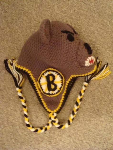Boston Bruins Angry Bear Hat Side View Custom Crochet Bear Hat