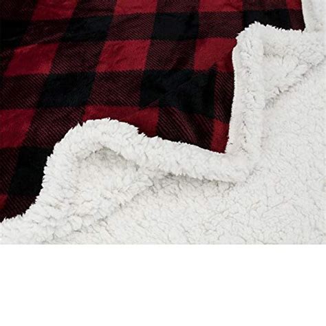 Pavilia Buffalo Plaid Sherpa Blanket Throw Fuzzy Red Black Checkered