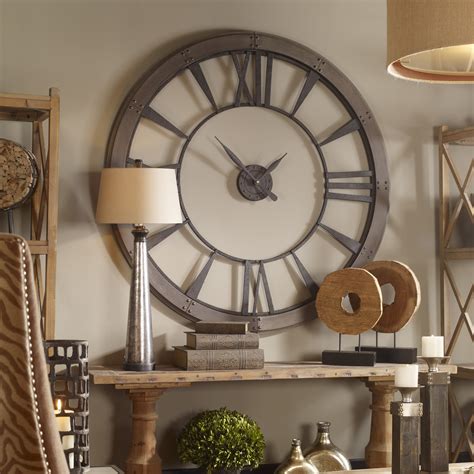 Rustic Round Iron Bronze Wood Wall Clock 60 In Oversized Open Design