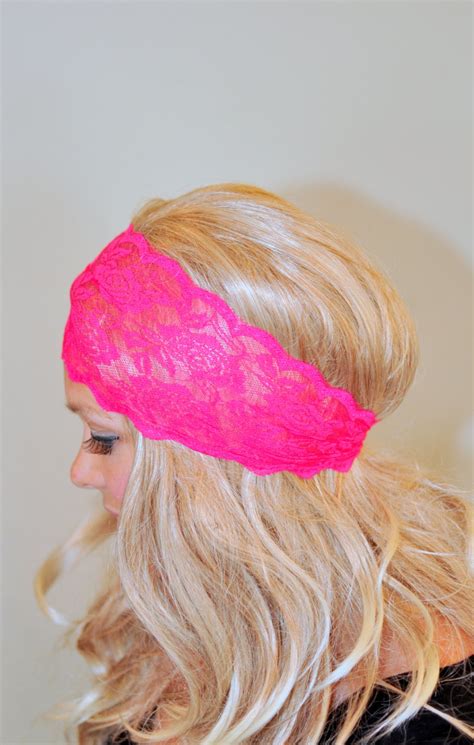 Lace Headband Pink Bright Neon Adult Headband Hot Pink By Lucymir