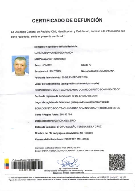 Pdf Certificado De DefunciÓn Tony Alcivar