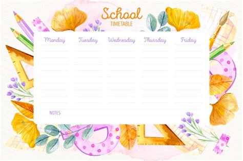 Free Vector Watercolor Back To School Timetable