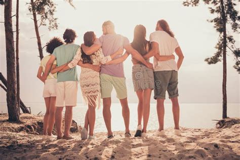 Photo Of Cute Sweet Young Six Friends Wear Casual Clothes Hugging