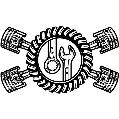 Mechanic Logo 23 Pistons Crossed Motor Engine Gear Wrench Tool Auto