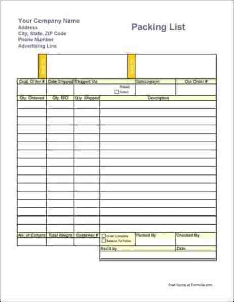 21 Free Packing List Template Word Excel Formats