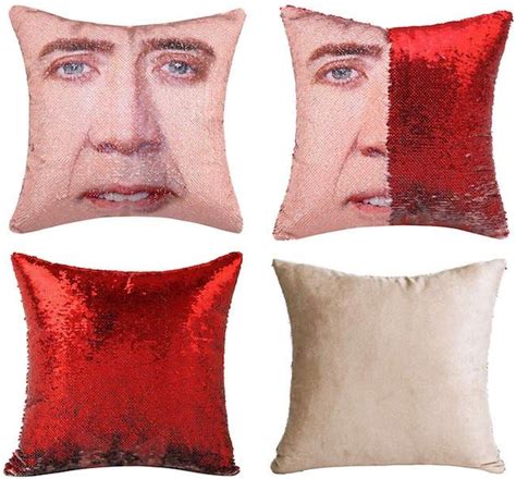 Sequin Pillow Reveals Nicolas Cages Face Nicolas Cage Sequin Pillow