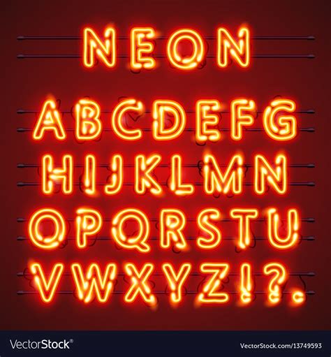 Neon Font Text Lamp Sign Alphabet Royalty Free Vector Image