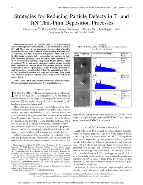 Pdf Strategies For Reducing Particle Defects In Ti And Tin Thin Film