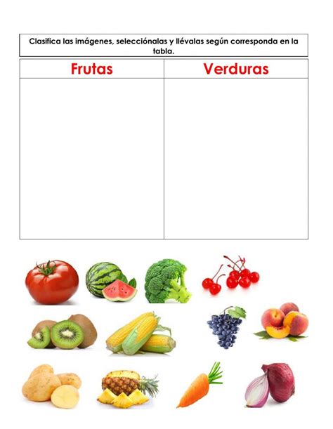 Ejercicio De Frutas Y Verduras Para Transici N Frutas Y Verduras
