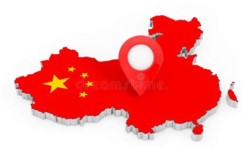 Map Pointer Pin Over China Map With Flag 3d Rendering Stock