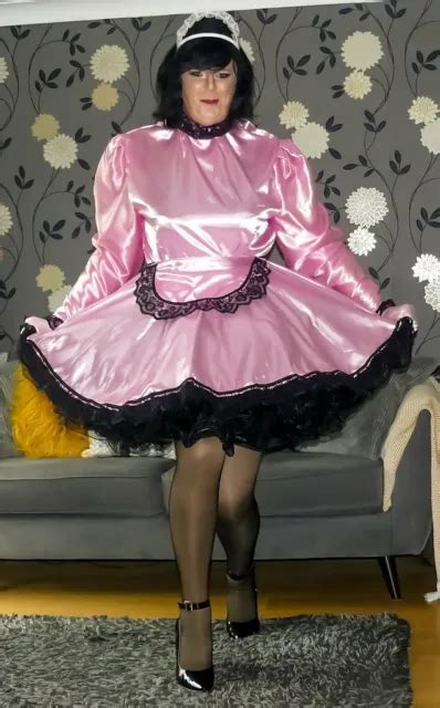 lockable sissy maid pink satin organza dress uniform cosplay costume £51 83 picclick uk