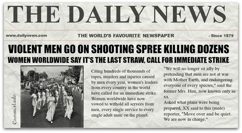 Newspaper Headline Violent Men Go On Shooting Spree Women Worldwide