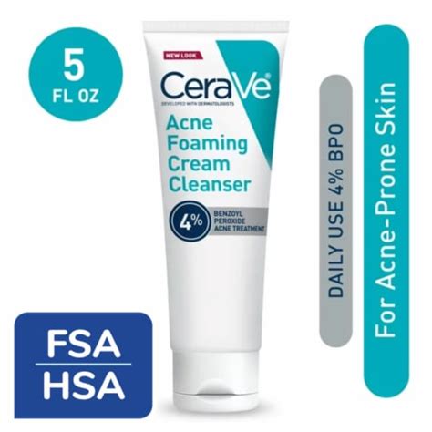Cerave Acne Benzoyl Peroxide Foaming Cream Cleanser 5 Fl Oz Fred Meyer