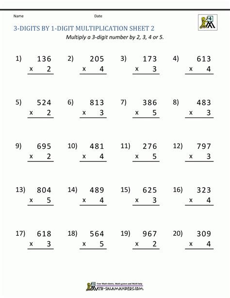 Multiplication Worksheets One Digit