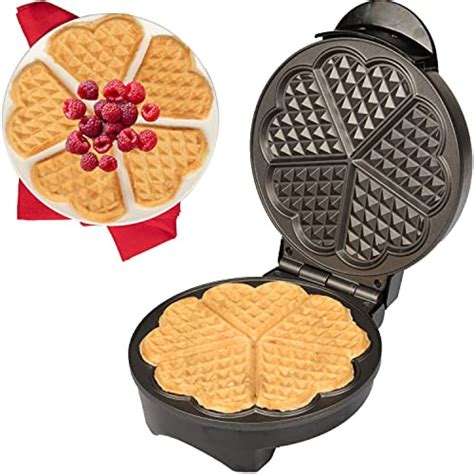 Cucinapro Heart Waffle Maker Makes 5 Heart Shaped Waffles Non Stick Baker For Easy Cleanup