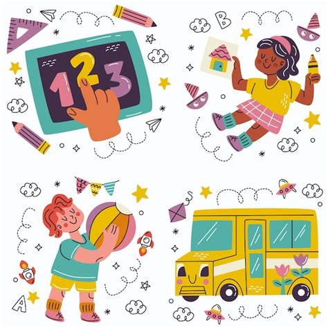 Free Vector Doodle Hand Drawn Kindergarten Stickers Collection