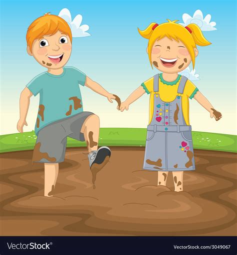 Kids Playing In Mud Cartoon