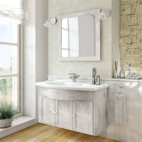 Vintage Bathroom Vanity 114x625 Cm Grey Wall Hung With Mirror And