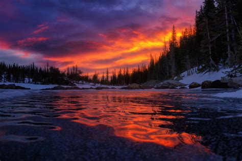 Vibrant Sunset Reflecting On The Frozen Dream Lake In RMNP OC X R EarthPorn