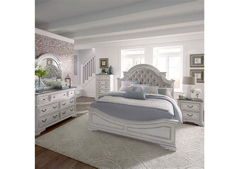 Magnolia Manor Antique White King Upholstered Panel Bed Furniture