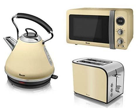 The kettle and toaster set is available in black, white, blue, green, yellow or orange. Swan Kitchen Appliance Cream Townhouse 3 Set - 20L Retro ...