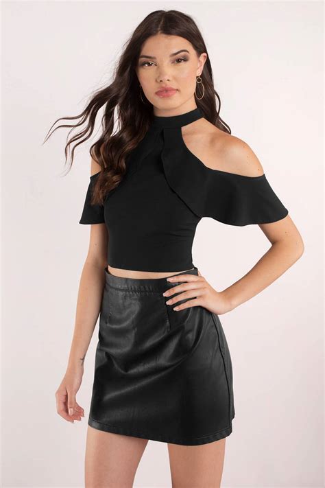 Black Crop Top Cold Shoulder Top Half Shoulder Tops 19 Tobi Us