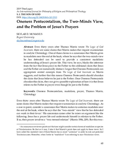 Pdf Oneness Pentecostalism The Two Minds View And The Problem Of