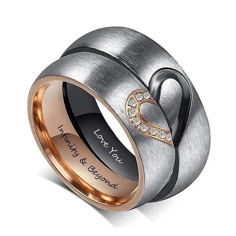 personalized couple s rings custom inner engraving and zirconia stone promise unisex ring