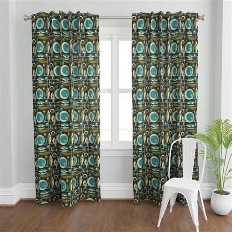 Mid Century Modern Curtain Panel Making The Scene 10in Teal Etsy