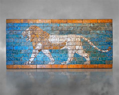 Coloured Glazed Terracotta Brick Panel Depicting Striding Lions From