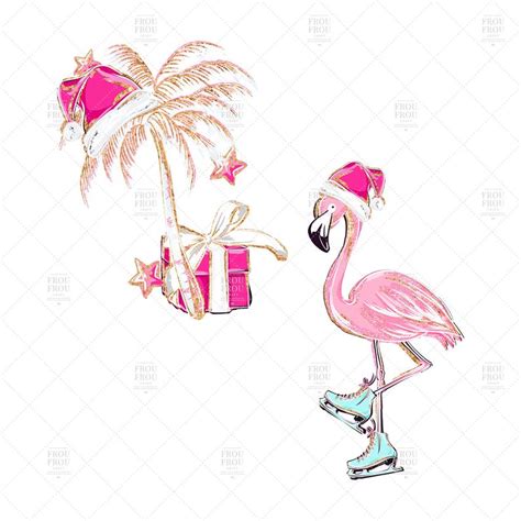 Tropical Christmas Clip Art Cute Flamingo Clipart Hot Etsy