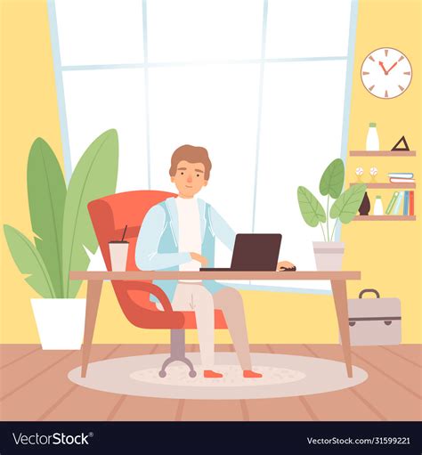 Freelancer Man In Home Office Working In House Vector Image