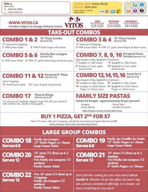 Vitos Pizza Colborne Menu Pizzasg