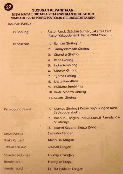 Contoh susunan acara resepsi dengan budaya jawa. Susunan Panitia Natal 2014 ~ Komunitas Karo Katolik ...